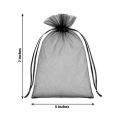 100 Pack Black Organza Gift Bags with Drawstring, 5" x 7" – Wedding Party Favor Bags
