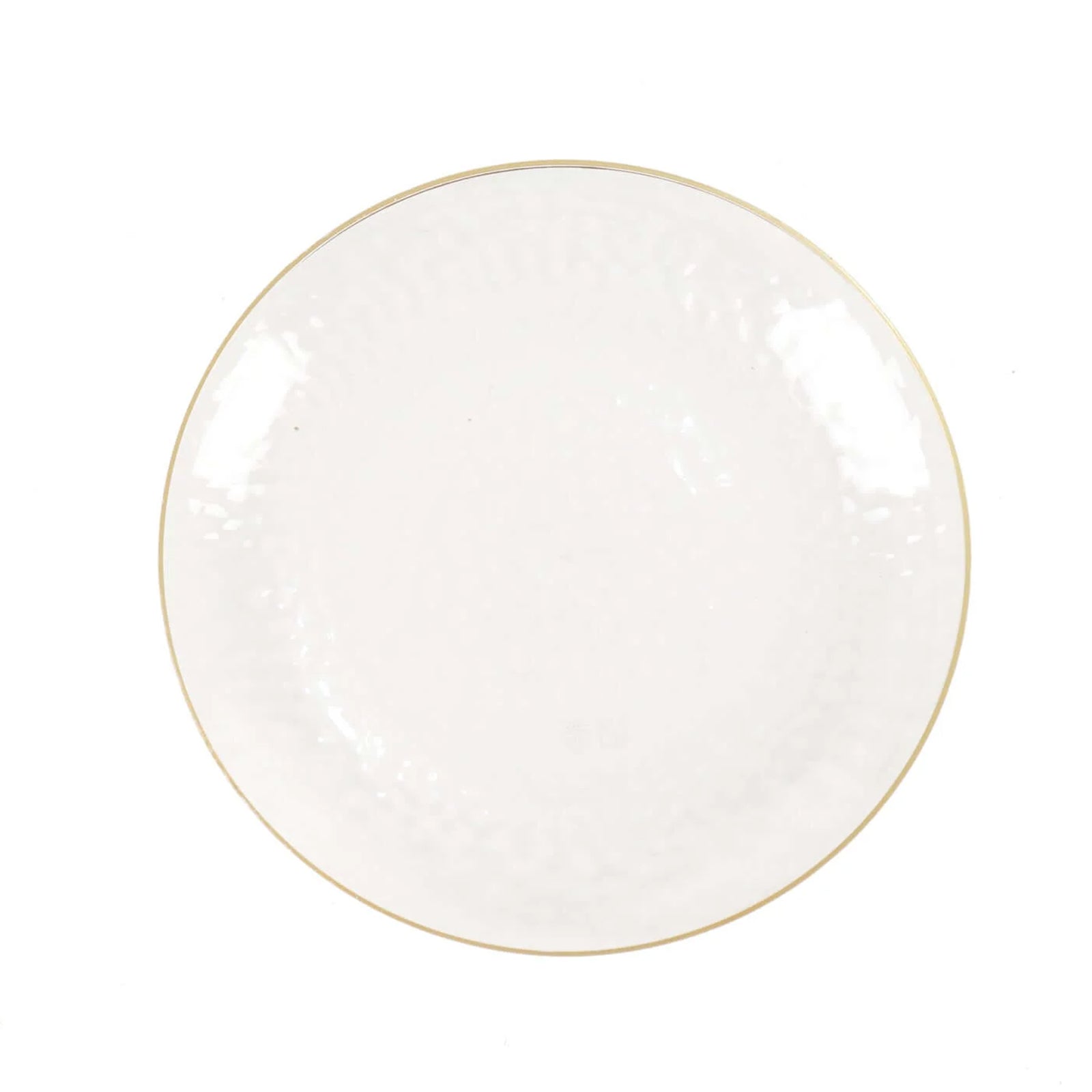 10-Pack Plastic 9" Round Dinner Plates in Clear Hammered Design with Gold Rim - Modern Disposable Party Plates for Events & Banquets