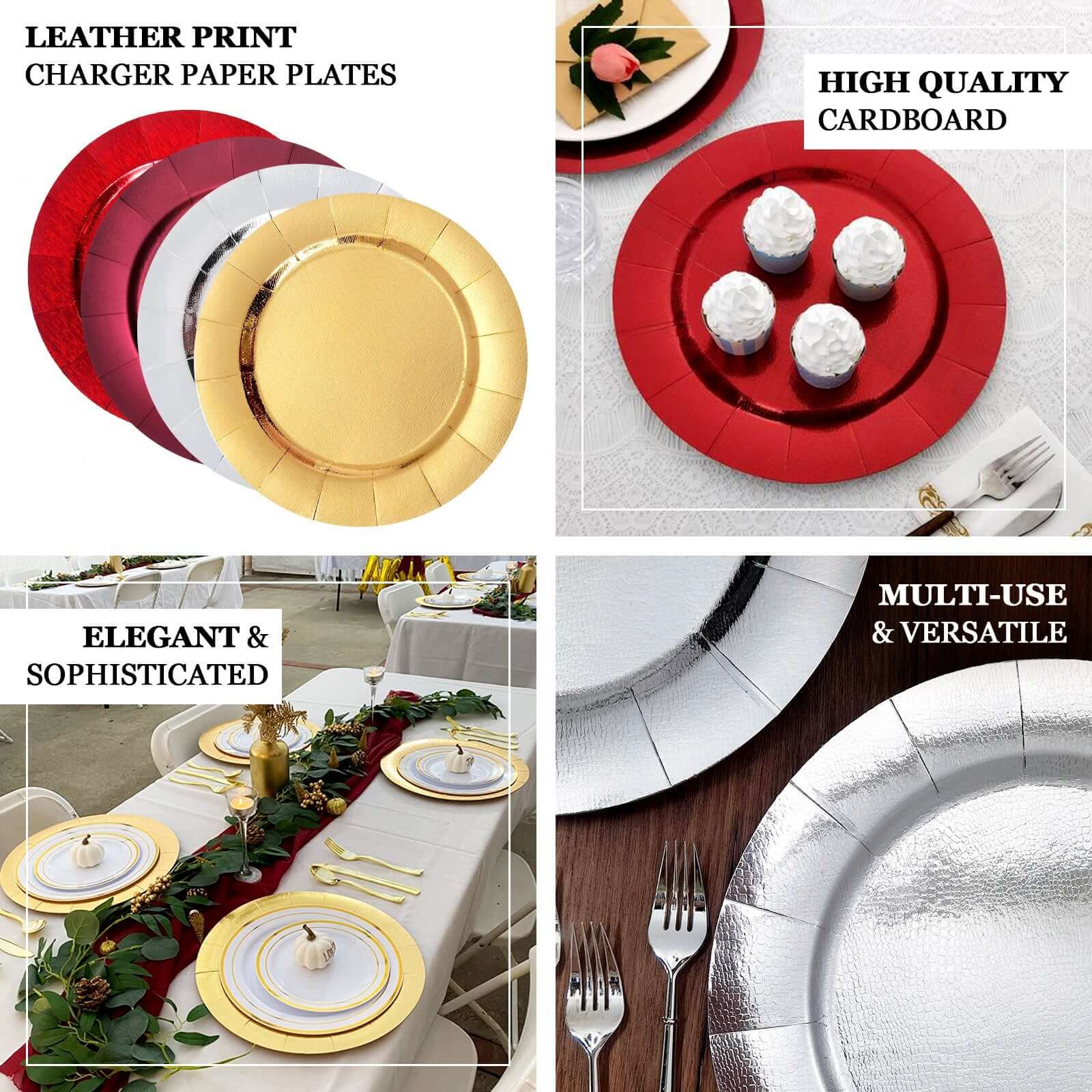 10-Pack Disposable Round Charger Plates in Champagne with Leathery Texture - Durable 1100GSM Cardboard Placemats 13"