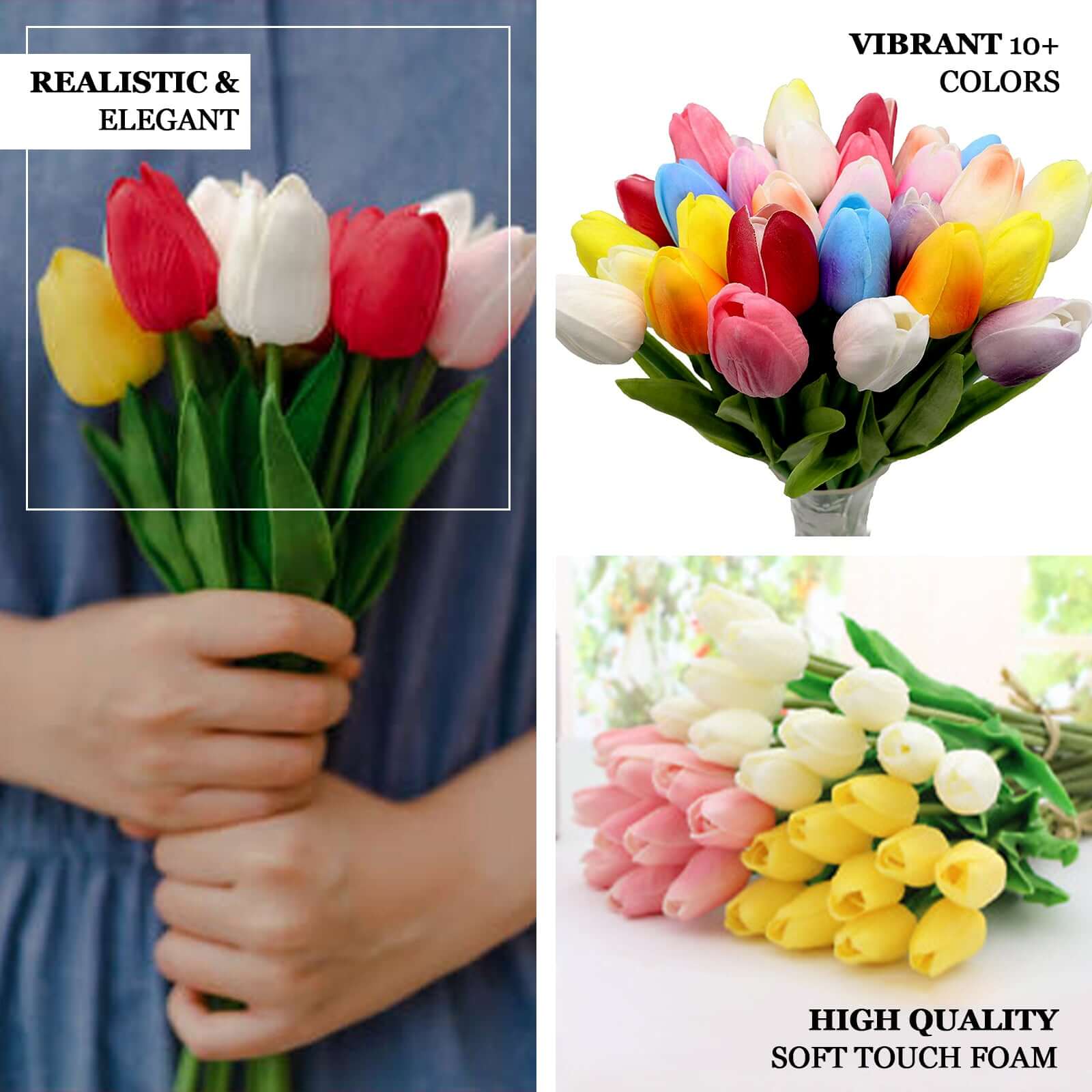 10 Pack 13" Artificial White Tulip Flower Stems – Real Touch Foam