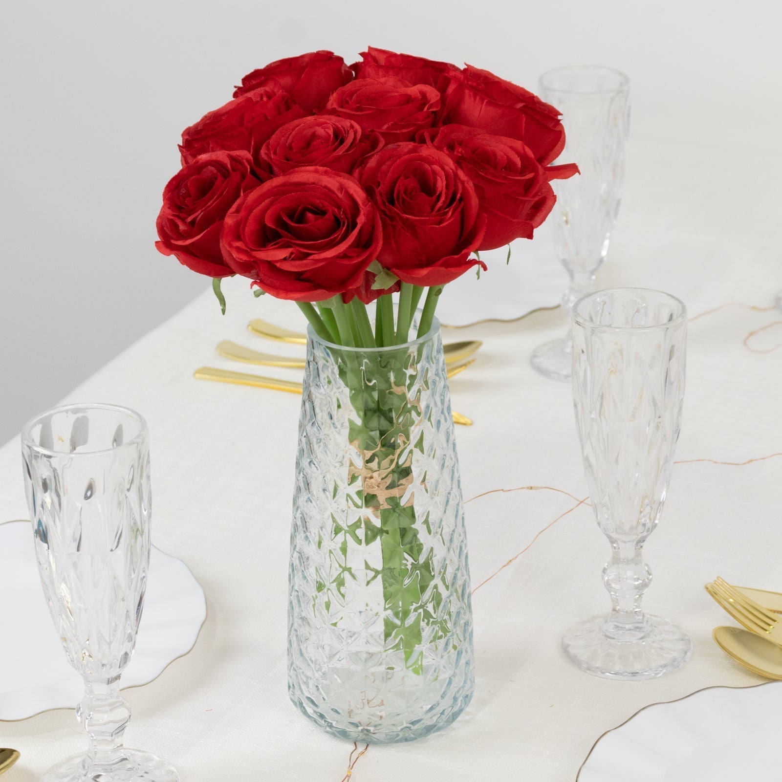 10 Pack 12" Red Silk Rose Stems, Artificial Flowers for Arrangements and Bouquets