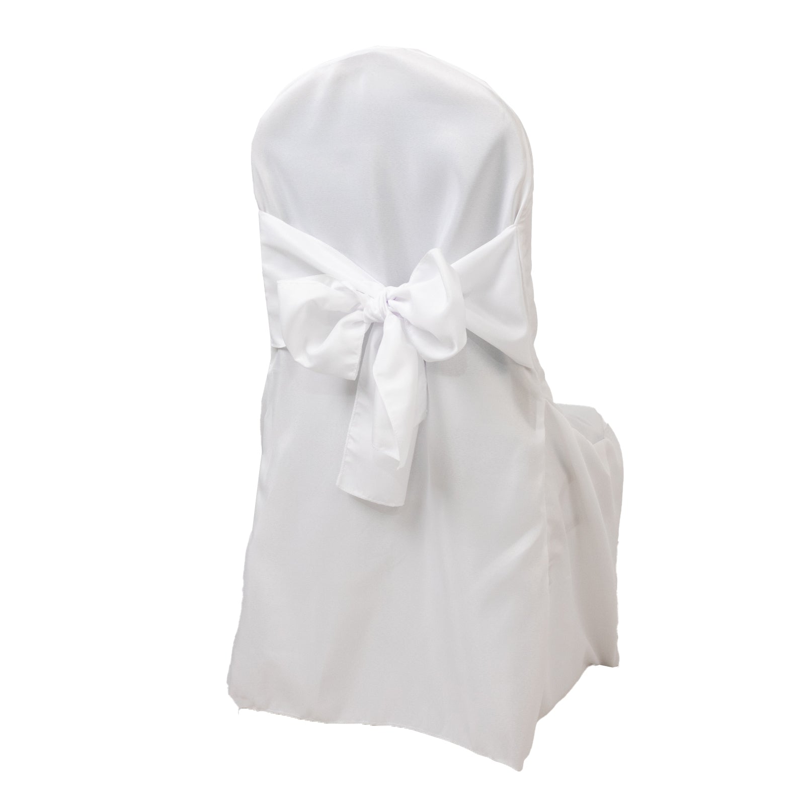 10-Pack Polyester Slip-On Banquet Chair Covers with Attached Sashes – White Reusable Stain-Resistant Covers for Wedding & Event Decor