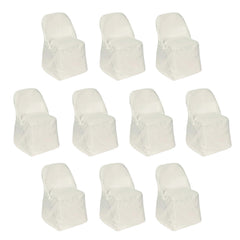 10 Pack Polyester Chair Covers for Folding Chairs Ivory - Wrinkle-Free Stain-Resistant Slip-On Slipcovers
