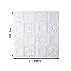 10 Pack 52 Sq ft 3D White Foam Self Adhesive Wall Panels - French Design