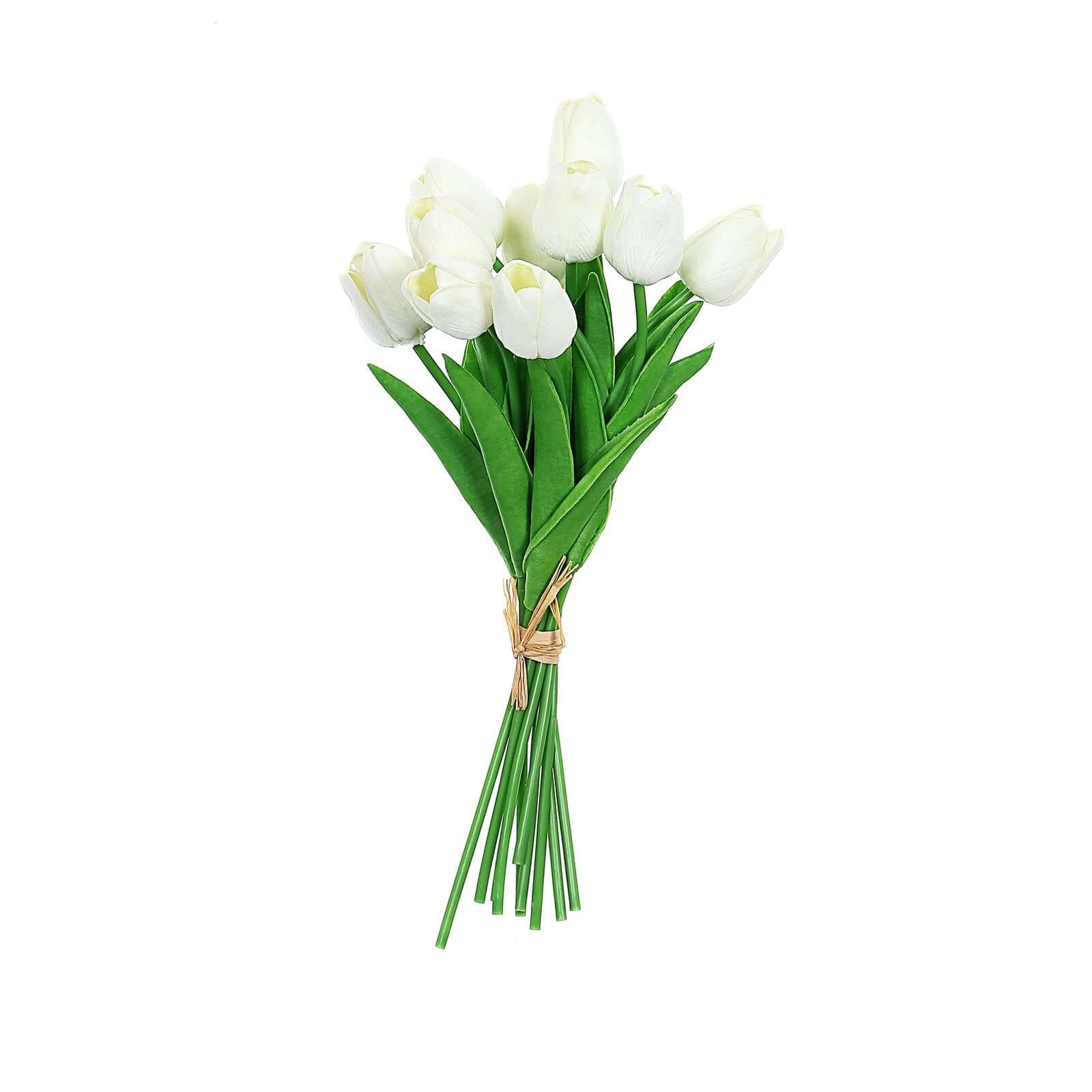 10 Pack 13" Artificial White Tulip Flower Stems – Real Touch Foam