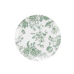 10-Pack French Toile Plastic Salad Plates – Sage Green & White Floral, 7" Round Disposable Dessert Plates