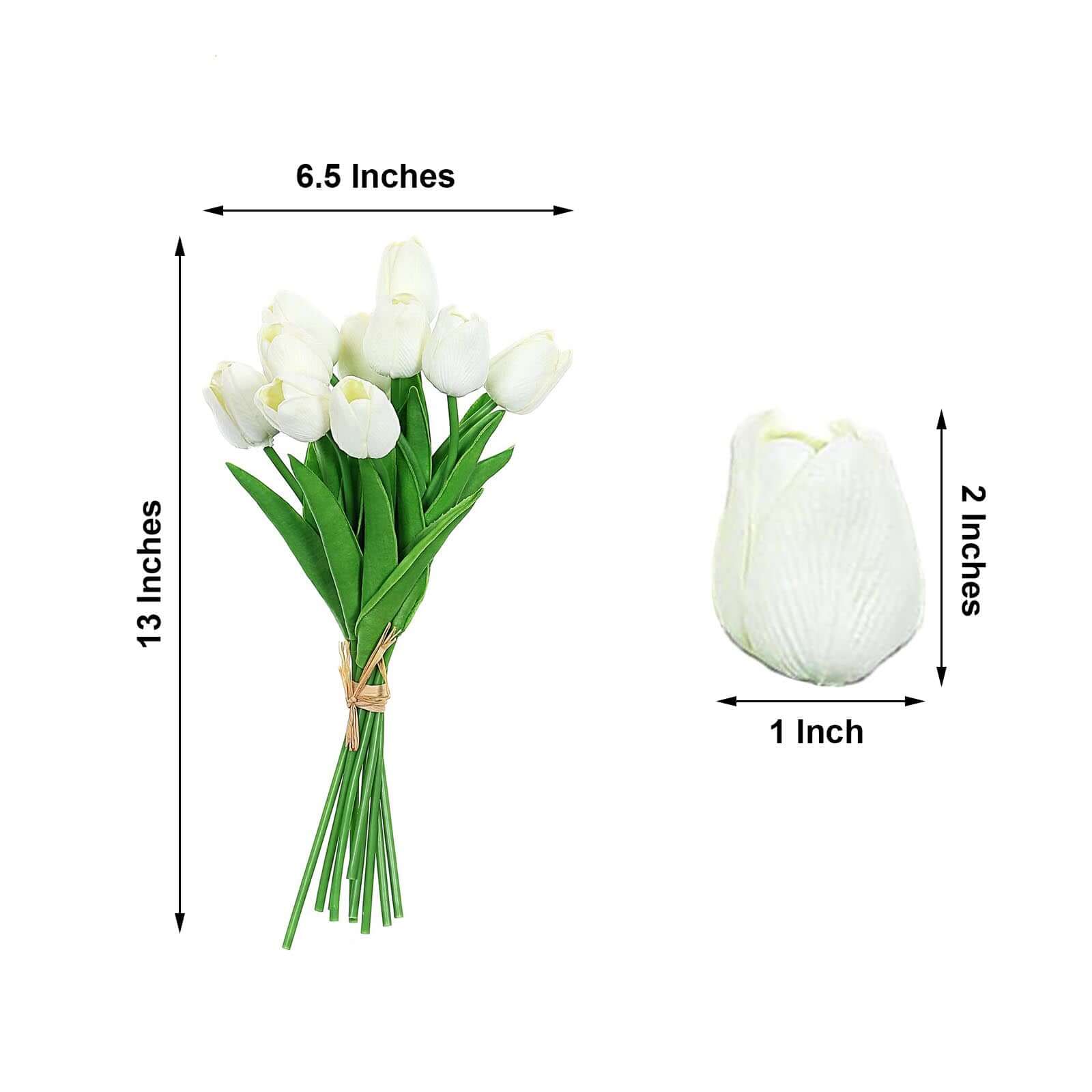 10 Pack 13" Artificial White Tulip Flower Stems – Real Touch Foam