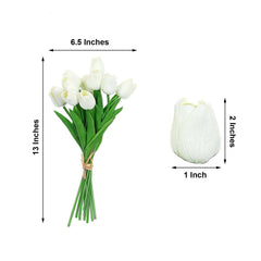 10 Pack 13" Artificial White Tulip Flower Stems – Real Touch Foam
