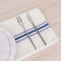 10 Pack Premium Spun Polyester 18"x22" Napkins White/Blue Bistro Style - Highly Absorbent Cotton-Like Feel Cloth Napkins