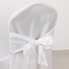 10-Pack Polyester Slip-On Banquet Chair Covers with Attached Sashes – White Reusable Stain-Resistant Covers for Wedding & Event Decor